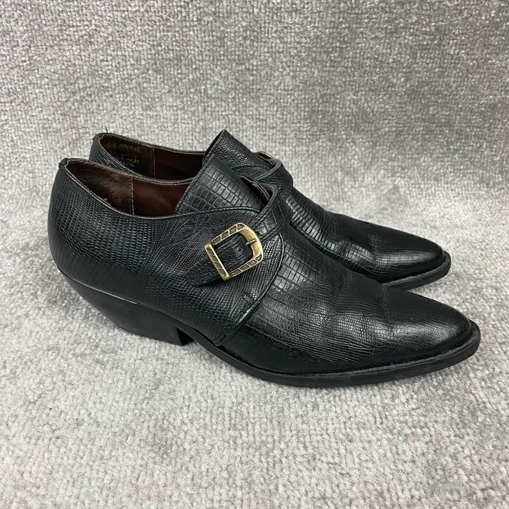 Via Nova Annie Women’s 7 Ankle Boots Booties Black Leather Crocodile Print